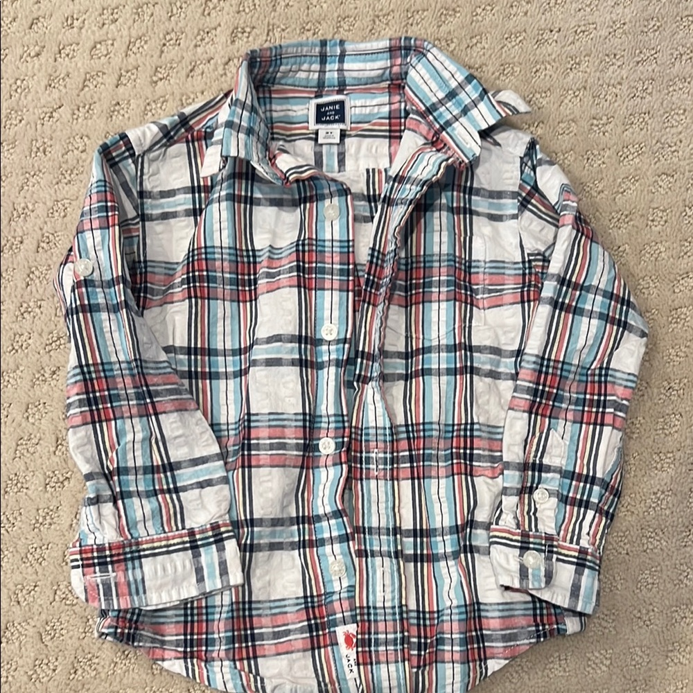 Janie and Jack Red and Blue Button Down Shirt